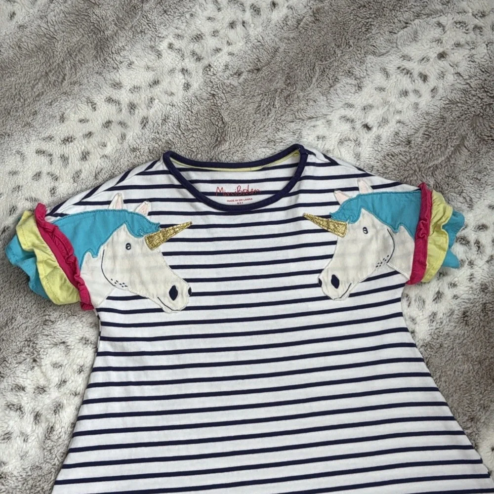 Mini Boden striped rainbow unicorn dress girls size 8 sweet magical girlhoodcore